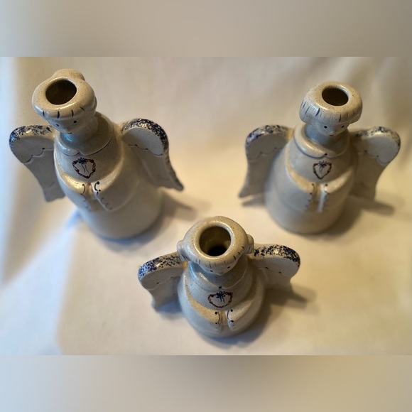 Set 3 Handmade UnSigned Limited Edition Ceramic Angels Candles Christmas - Picture 5 of 8